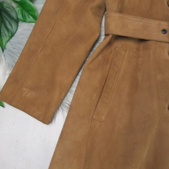 VINTAGE Suede Tan Leathers Trench Coat Swedish x Roetan x Vaca  40 US 10 - Picture 6 of 14